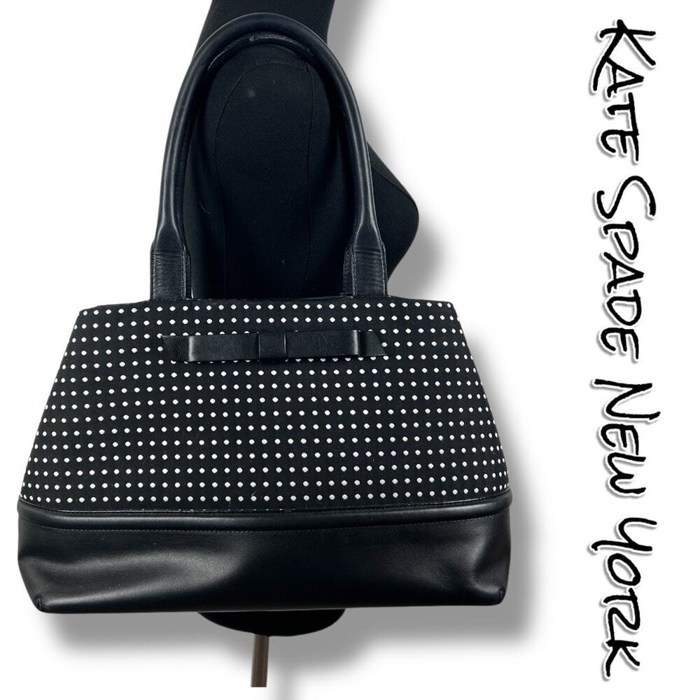 Kate Spade NY Chelsea Park Elena Tote Black White Cream Jacquard Polka Dots - Picture 1 of 10